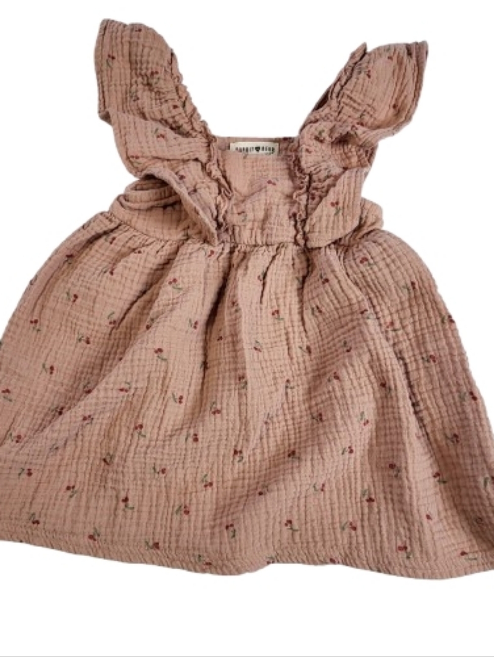 Rabbit + Bear by Emily & Oliver Cherry Print Organic Cotton Dress Ruffle Pink 3T